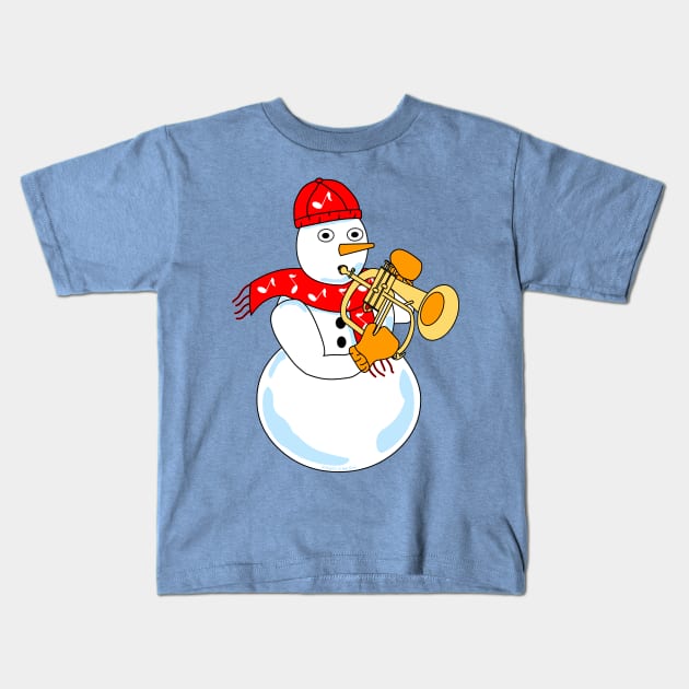 Flugelhorn Snowman Kids T-Shirt by Barthol Graphics